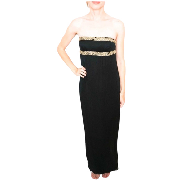Marchesa Notte Women's Silk Formal Strapless Goddess Gown Size 8 Black/Gold - Picture 3 of 11